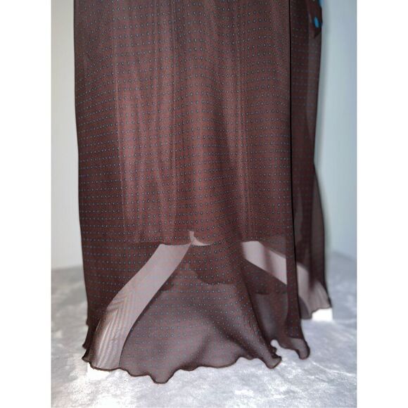 Y2K Brown & Teal Drop Waist Maxi-Midi Chiffon Dress 12 - Picture 5 of 10